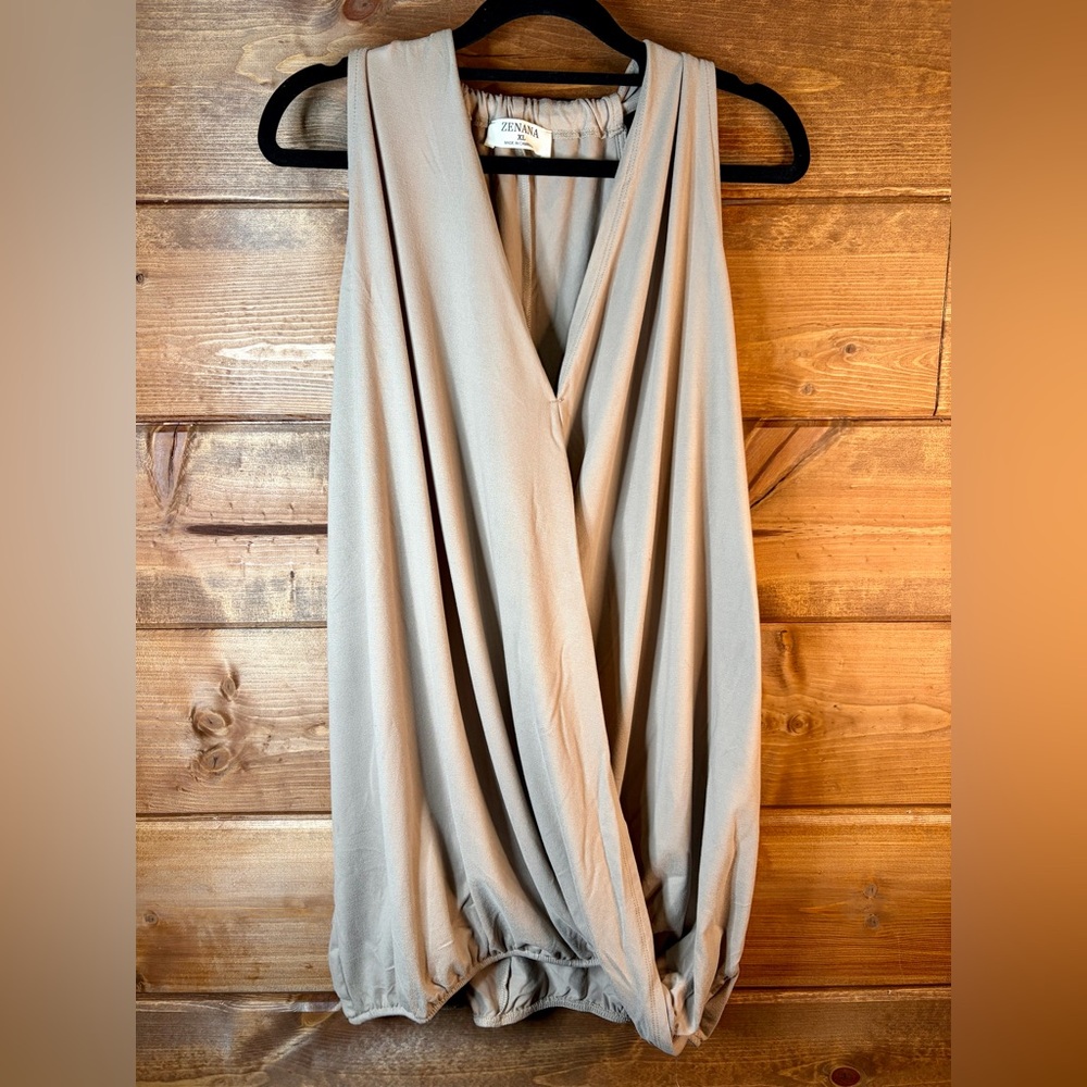 NEW- Zenana Outfitters Tan Sleeveless Drape Tank Top